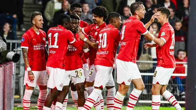 PSV Eindhoven meraih kemenangan 4-1 atas Sturm Graz pada leg pertama kualifikasi putaran ketiga Liga Champions di Philips Stadion, Rabu (9/8/2023) dini hari WIB. (Olaf Kraak / ANP / AFP)